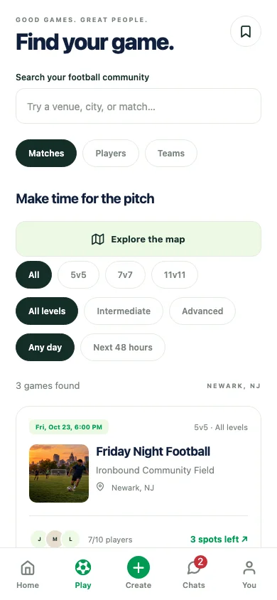 GoalieNow demo Play screen, showing the complete bottom tab bar